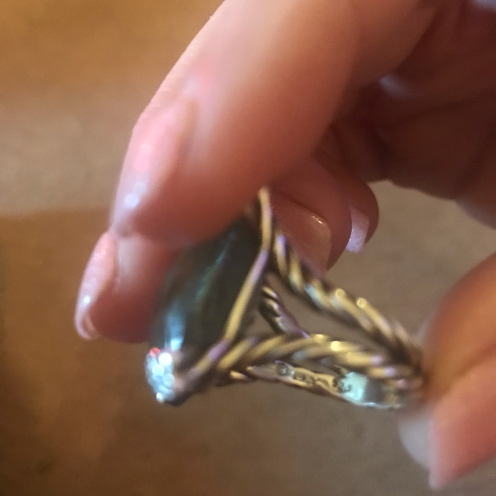 David Yurman 22mm Ring Prasiolite / Diamonds sz 7